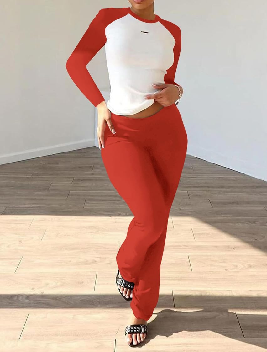 Nimsruc 2 Piece Outfits for Women Casual Sweat Sets Long Sleeve Matching Set Jogging Suits Tracksuits Red XXL - Image 4