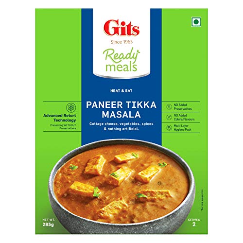 Image of Gits Ready to Eat Paneer Tikka Masala, Pure Veg, Heat and Eat Spicy Curry, Microwaveable, 1140g (Pack of 4 X 285g Each)