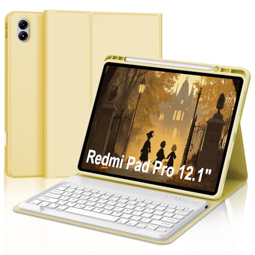 IVEOPPE Redmi Pad Pro�L�[�{�[�h�p Xiaomi Redmi Pad Pro 12.1�C���` 2024/Xiaomi Poco Pad 12.1�C���`�p PU���U�[�J�o�[ ���O���\��Bluetooth���C�����X�L�[�{�[�h �y���V���z