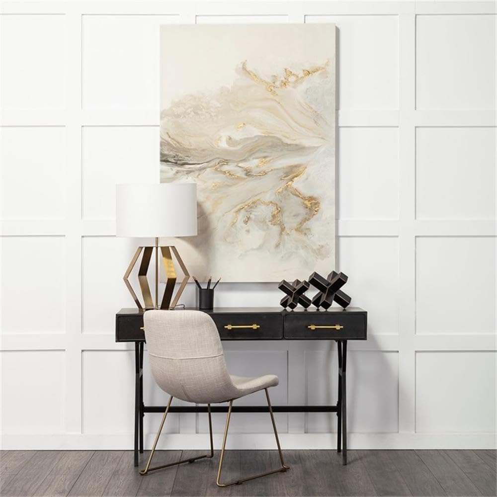 Pemberly Row 26 in Table Lamp, Gold Metal Base with Cream Fabric Shade, Geometric Design, Compatible with E26 Bulbs, Elegant Lighting for Living Room, Bedroom, or Office