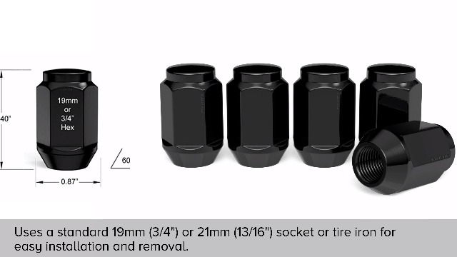 Image of StanceMagic 23pcs Bulge Closed End Lug Nuts - 1 /2x20 Threads, Cone Seat, 3 /4 inch 19mm Hex - Compatible with Jeep Wrangler TJ JK Cherokee XJ Wrangler Liberty Rubicon CJ5 CJ7 ZJ WJ - Black, 1.4in Length