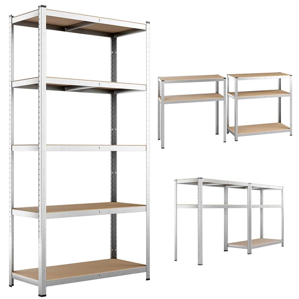 BAKAJI Scaffale Porta Oggetti, 5 Ripiani in Metallo Zincato, Grande Portata, Scaffalatura Garage legno e Metallo (2 Pezzi 180 x 90 x 40 cm)