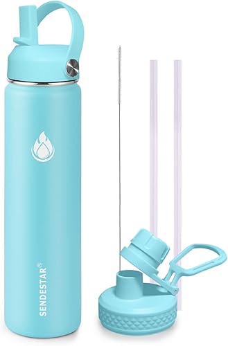 Miniatura 30 de SENDESTAR Botella de agua de boca ancha de acero inoxidable de 24 onzas, doble pared aislada al vacío, botella a prueba de fugas con tapa flexible