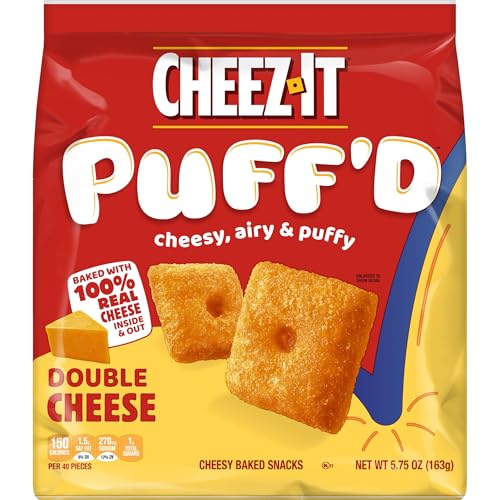 Cheez-It Puff'd Cheesy Baked Snacks, Puffed Snack Crackers, Kids Snacks, Double Cheese, 5.75oz Bag (1 Bag)