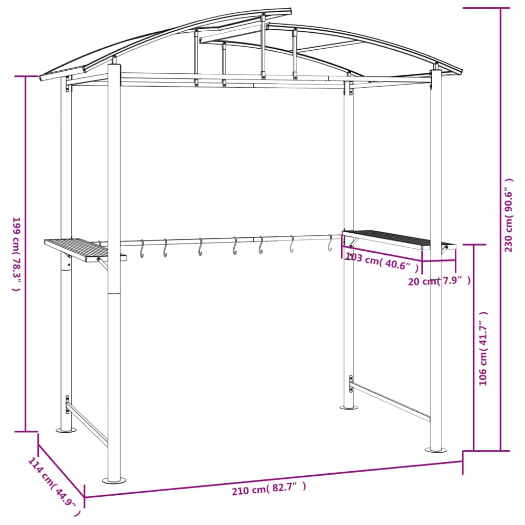 vidaXL Gazebo BBQ et étagères latérales Anthracite 210x114x230cm Acier, abri pour Barbecue, auvent pour Barbecue, pergola pour Barbecue