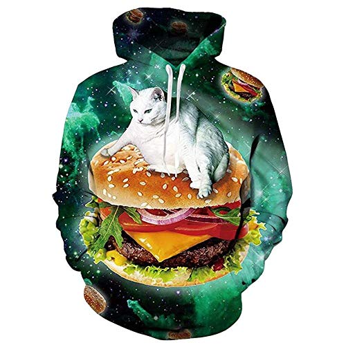 SWEYRT Burger Étoilé Et Imprimé Chat Pull 3D Imprimé Motif À Capuche Sweat Nouveauté Hiver...