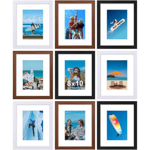 Vittanly 8x10 Picture Frames Set of 9, Black&Walnut Brown&White