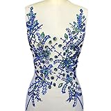 Sew on Sequin Crystal Rhinestones Beaded Clothes Appliques and Back Patches for Sewing Clothes Wedding Bridal Dress Decorative (Blue, 12x21 inch)