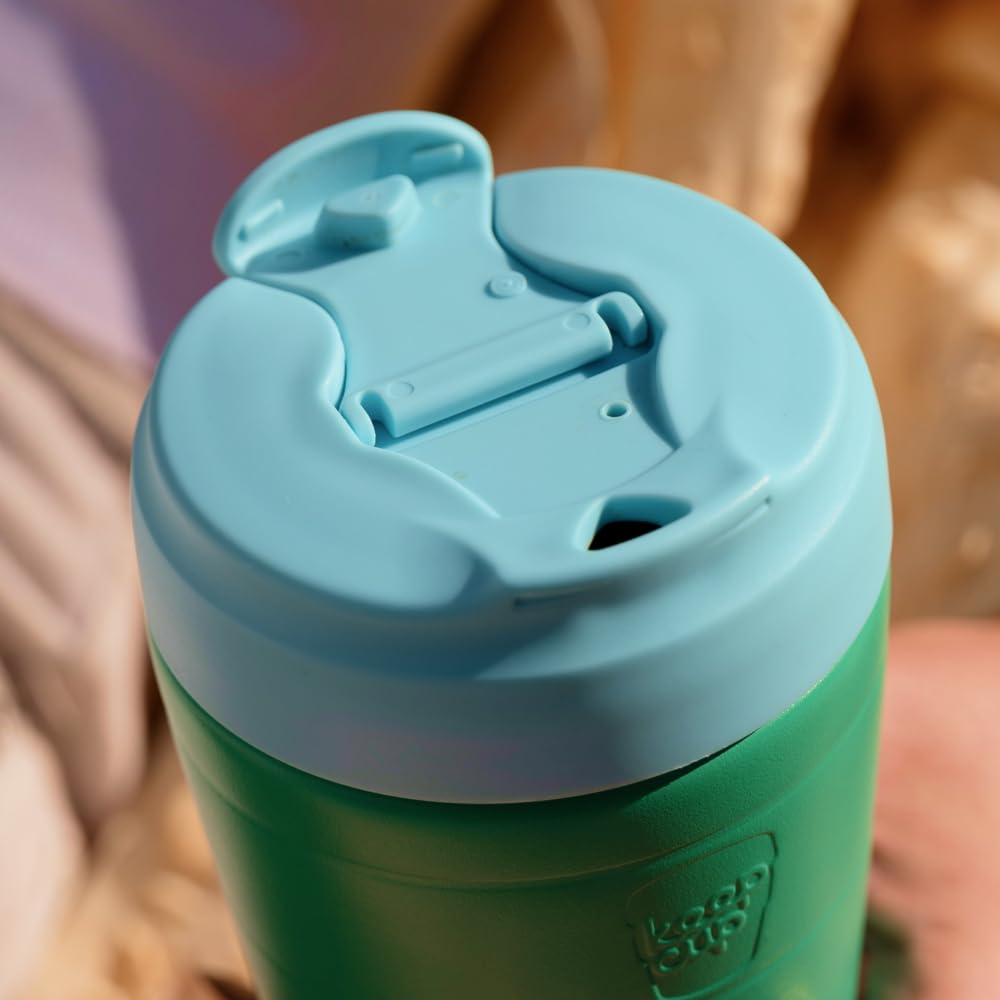 KeepCup Commuter - Taza de café reutilizable de acero inoxidable aislada con tapa abatible a prueba de derrames, 340 ml, color azul eléctrico