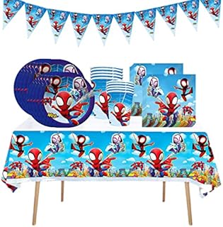 ATBEAMEN 41Pcs Spiderman Superhero Party Tableware Decor Boys Birthday,Superhero Spider-Man Cartoon Party Table Cloth,7inch Paper Plates,Paper Napkins,Cups Kids Superhero Spider Theme Party Favor