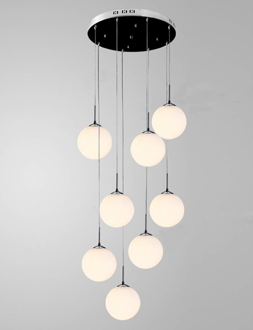 HYJAUSXB Modern White Glass Ball Spiral Chandelier for Living Room Staircase Bedroom Nordic Multi Bubble Design with 8 Lights