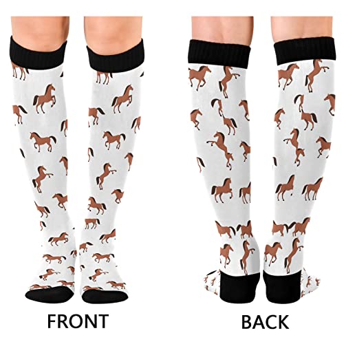 Wusikd Brown Horse Compression Socks for Women and Men Circulation White Long Socks for Athletic Running 22