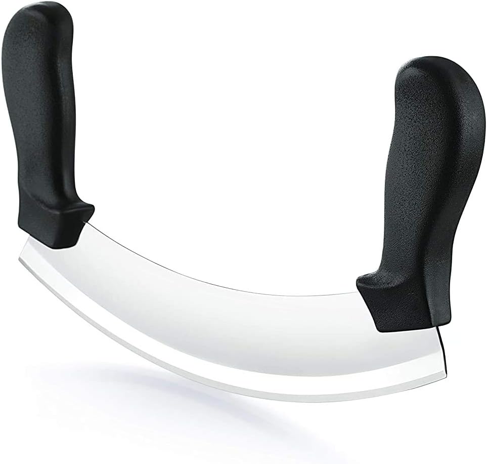 KRIYAL SALES Pizza Cutter Knife Double Handle Extra Sharp Blade Multi Purpose Kitchen/Mincing Knife - Stainless Steel - Black Color