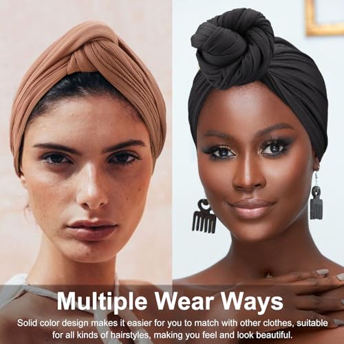 DRESHOW Hair Wrap for Women Ribbed Soft Stretch Jersey Head Scarf Breathable Lightweight Turban Solid Color - Image 4