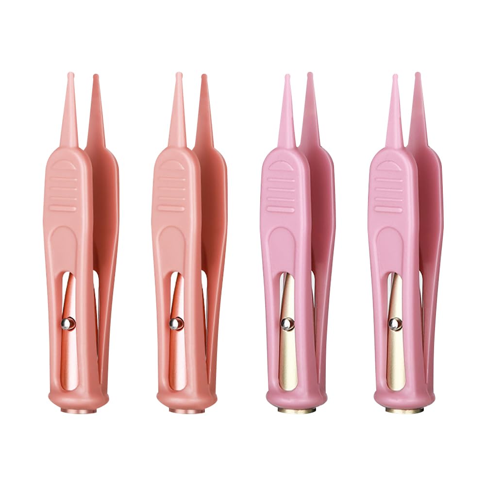 HugeDE 4 Pcs Plastic Nose Cleaning Tweezers Nose Booger Cleaner Baby Nasal Tweezers Booger Removers with LED Light for Baby Care