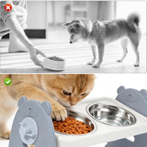 Hundefutterstation, erhöhter Hundenapf für Rutschfestigkeit und kein Verschütten, 3-stufig verstellbarer erhöhter Hundenapf mit 304 Edelstahlnäpfen, erhöhte Hundenäpfe 3-stufig verstellbar f-3