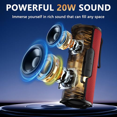 Image of BYANDBY Bluetooth Speaker with IPX5 Waterproof 2 Portable, Long Playtime, Wireless Stereo Pairing, 12W Stereo Sound, BT 5.3, Bassup, Electronics for Home, Shower, Outdoors, Travel(Red)