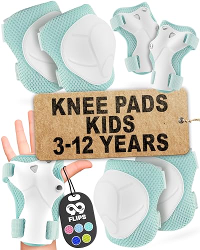 99FLIPS Kids Knee and Elbow Pads Set - Skateboard Protective Gear - Skateboard Safety Gear - Size SM Mint - Protecciones para Patinar - Roller Skates Inline Skates
