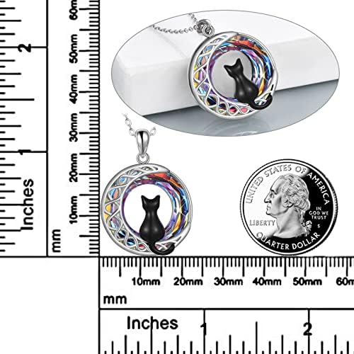 POPLYKE Cat Necklace Sterling Silver Crystal Celtic Moon Pendant Irish Jewelry Gifts for Women