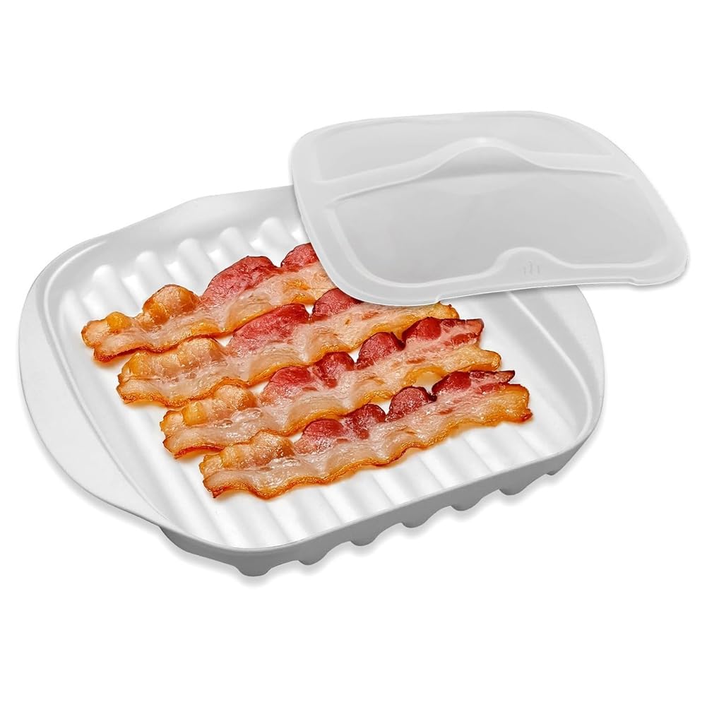 Veciado Microwave Bacon Tray with Lid, Plastic Bacon Cooker for Microwave Oven Microwave Bacon Cooker with Cover for Bacon