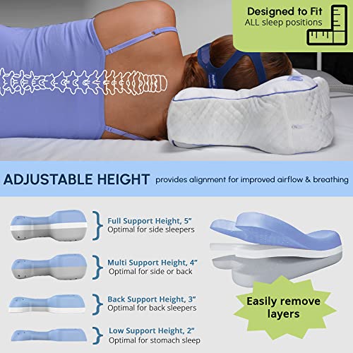 Contour CPAPMax Pillow 2-in-1 Adjustable Memory Foam Pillow for Better Sleep with Pap Machine by Reducing Leaks, Dry Eyes, Red Lines for Side, Back or Stomach Sleeper - Includes White Pillowcase Cover