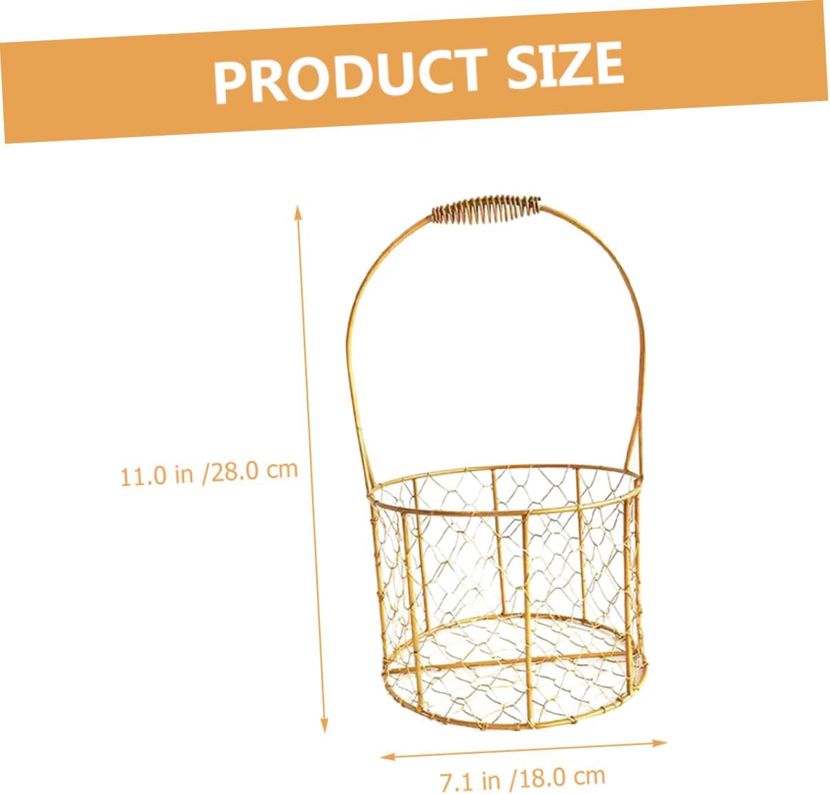 KOMBIUDA Iron Flower Girl Basket with Handle Large round Wire Fruit and Wedding Basket for Ceremony and Party Use