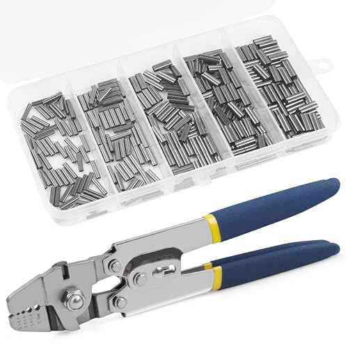 Wire Rope Crimping Tool with Cutter+300pcs Aluminum Crimping Sleeves Kit