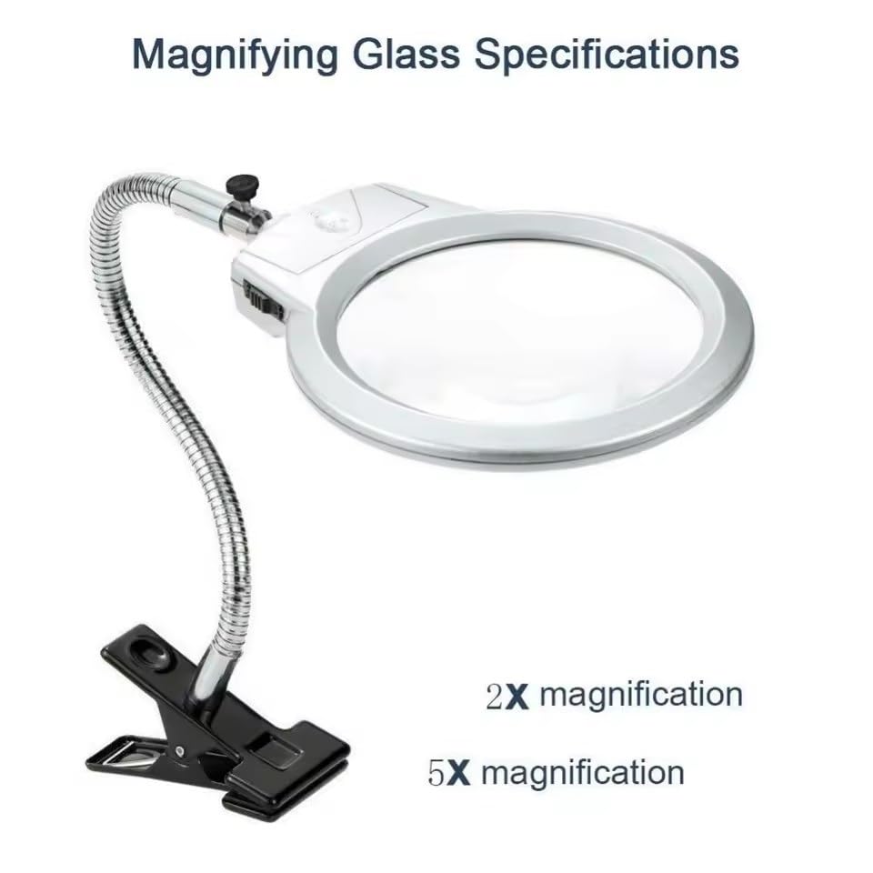 Lámpara de aumento plegable iluminada ajustable de 360 grados, lente 2 x 5X