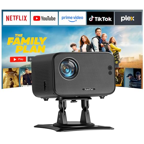 [Smart Focus & Android OS] XuanPad Mini Projector with WiFi and Bluetooth 4K 1080P Support Portable Projector 180Rotatable Stand Built-in 8000+APPS Dust Removal and Heat Dissipation Design