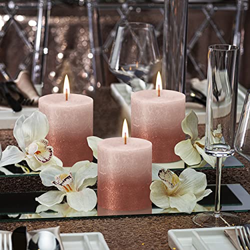 Bolsius 4 Pack Misty Pink/Amber Sunset Rustic Metallic Pillar Candles - 2.75 X 5 Inches - Fine European Quality - Natural Eco-Friendly Plant-Based Wax - Unscented Dripless Smokeless 60 Hour Candles #TOP4