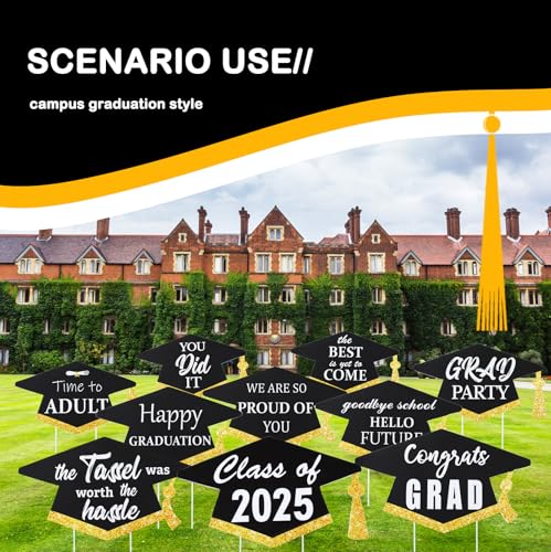 image for Yalikop 10 Piece 2025 Graduation Yard Sign Stakes Congrats Grad Decor 