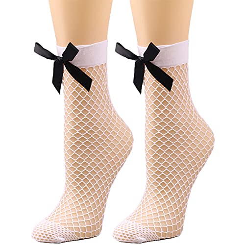 Bobono Women Ruffle Fishnet Ankle High Socks Mesh Lace Fish Net Short Socks Sexy Slim Wear Comfy Daily Wear White