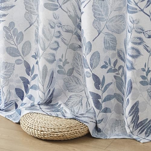 Image of Blue Leaf Light Filtering Window Curtains, 55 inch Wx63 Lx2