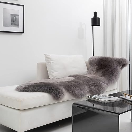 Vista 65 de HUAHOO Alfombra de oveja auténtica de alta calidad, piel de oveja australiana, esponjosa, de lujo, natural, de piel de cordero esponjosa