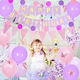 Purple and Pink Birthday Decorations, Happy Birthday Banner and Purple Pink Balloons, Butterfly Stickers and Circle Dot Paper Garland, Bunting Banner, for Women Girls Party Decoration - Image 6