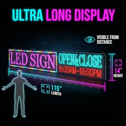 Image of P10 Scrolling Led Sign 115 inchX14 inch Programmable Display Digital Sign Outdoor Message Board For Business Custom Banner Word Light Advertising Wifi Control High Brightness Neon