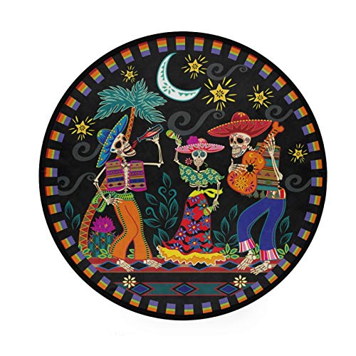 Skull Music Band Round Area Rug Halloween Soft Non Skid Easy Clean 3Ft Area Carpet Day Of The Dead Circle Floor Mat For Living Room Kitchen Bathroom #TOP1