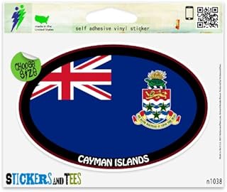 Cayman Islands Euro Flag Oval Vinyl Car Bumper Window Sticker 3" x 2"