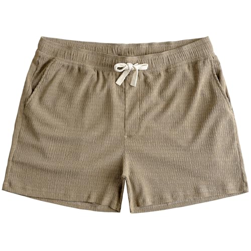 JOTOOK Mens Stripes Casual Shorts 5 Inch Drawstring Short Pure Khaki 2XL