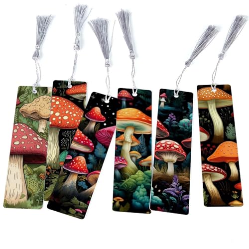 Marque-pages champignons anti-pages cornées : lot de 6 avec pompons soyeux