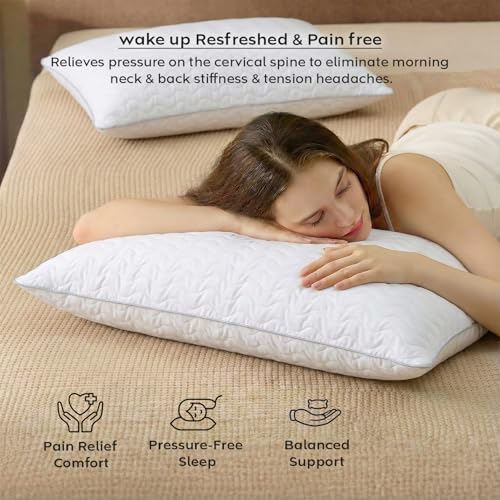 Image of AYKA Ultimate Quilted Bed Pillow Set of 2 | 100% Virgin Microfiber Filling for Neck & Shoulder Support | 17x27 inch Breathable Hotel Quality Pillows | Never Flat, Anti-Bacterial | Supersoft