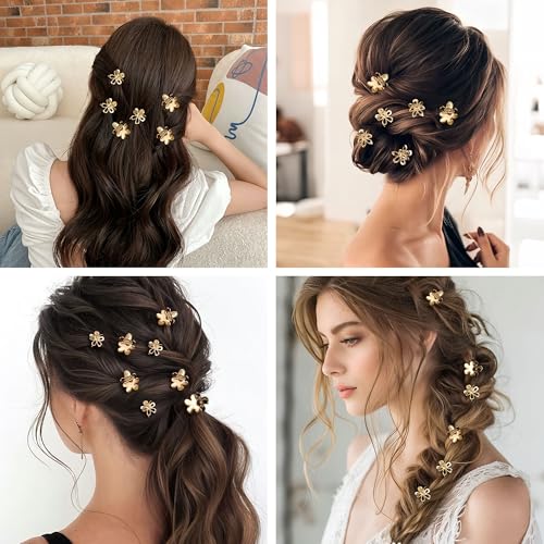 16 pinzas pequeñas de metal para cabello, flores doradas miniatura 4