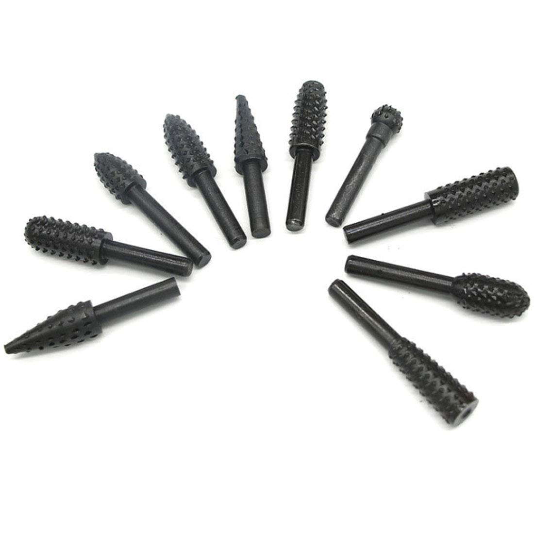 10Pcs Rotary Burr Set, Carving Tool Tungsten Carbide Steel Solid Grinding Head with 6Mm Shank for Rotary Tools Woodworking Engraving Drilling