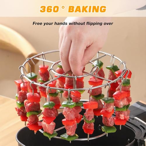 Image of 304 Stainless Steel Air Fryer Grill Rack, 4.2 inch Round Wire BBQ Rack with 24 Skewers, Durable Cooking & Roasting Rack for Air Fryers, Ovens, Grills & Outdoor BBQ