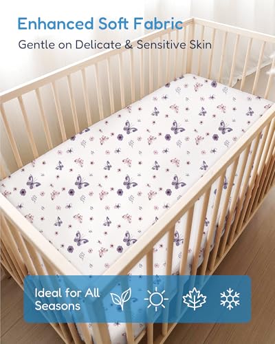 Image of Crib Sheets 2 Pack, Fitted Crib Sheet for Standard Crib Mattress 28x52x9, Ultra Soft Jersey Knit, Breathable Stretchy Deep Pocket, Snug Fit Stays Put, Baby Crib Mattress Sheet