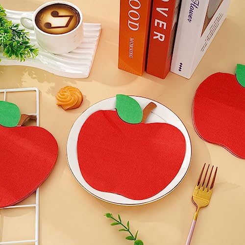 Image of Whaline 100 Pack Back to School Napkins Red Apples Disposable Paper Napkins School Season Apples Dinner Napkins for First Day of School Party Celebration Supplies Table Decorations
