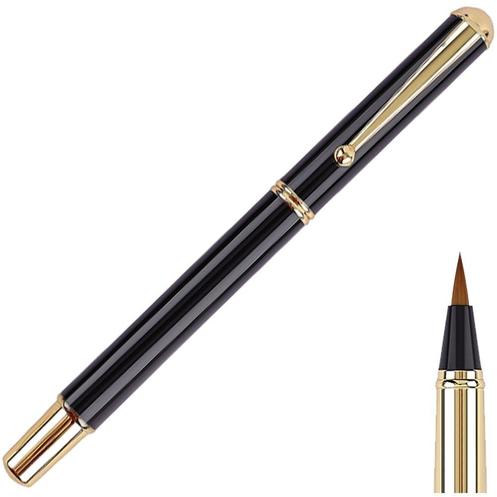 Fituenly Portable Metal Chinese Brush Beginners Calligraphy Pen Piston-filled for Small Regular Script Writing Set Chinese Set for Beginners