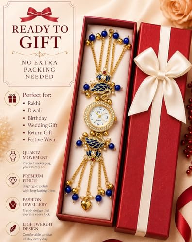 Image of Kashmiri Bracelet Watch for Women Stylish | Blue Swan Pearl Strap Analog Watch | Ethnic Fashion Jewellery Watch for Girls | Festive, Wedding, Party & Gift