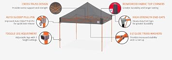E-Z UP Vantage Instant Shelter Canopy, 10' x 10', White Powder-Coated Steel Frame with Wide-Trax Roller Bag & 4 Piece Spike Set, Punch