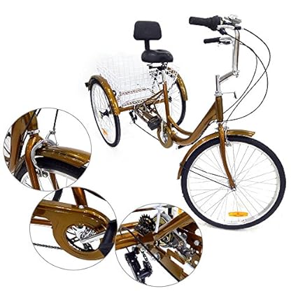 Z&Y Dreirad für Erwachsene 6Speed 24" 3 Rad Senioren Shopping Fahrrad mit Korb Rot